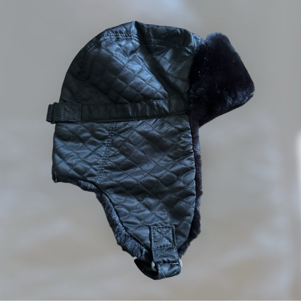 Black Faux Fur Ear Flap Winter Hat unisex